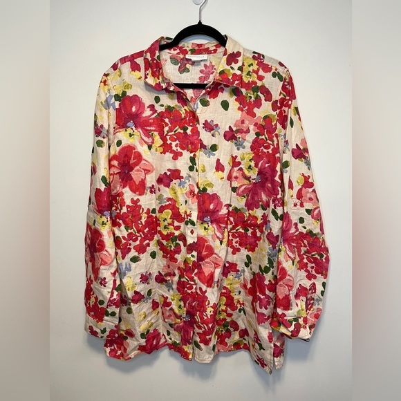 Charter Club 100% Linen Floral Button Down Blouse XL - Picture 4 of 9